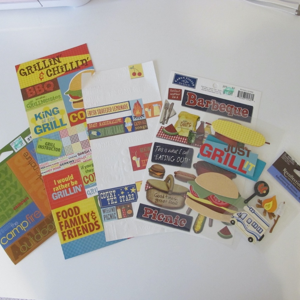 Scrapbooking Sticker Bundle For Paper Crafts Camping BBQ Stickers (New & Used)